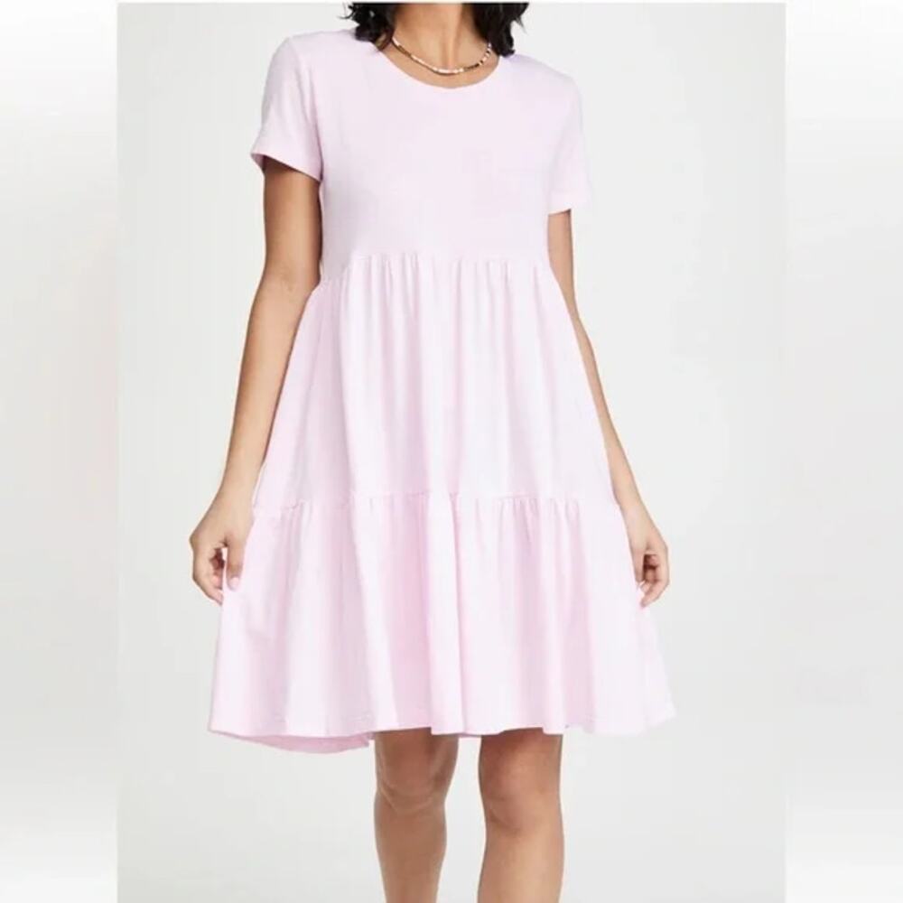 Sundry Dress Womens Small 2 NWT Mini Ruffle Frosty Pink Tiered Short Sleeve Crew